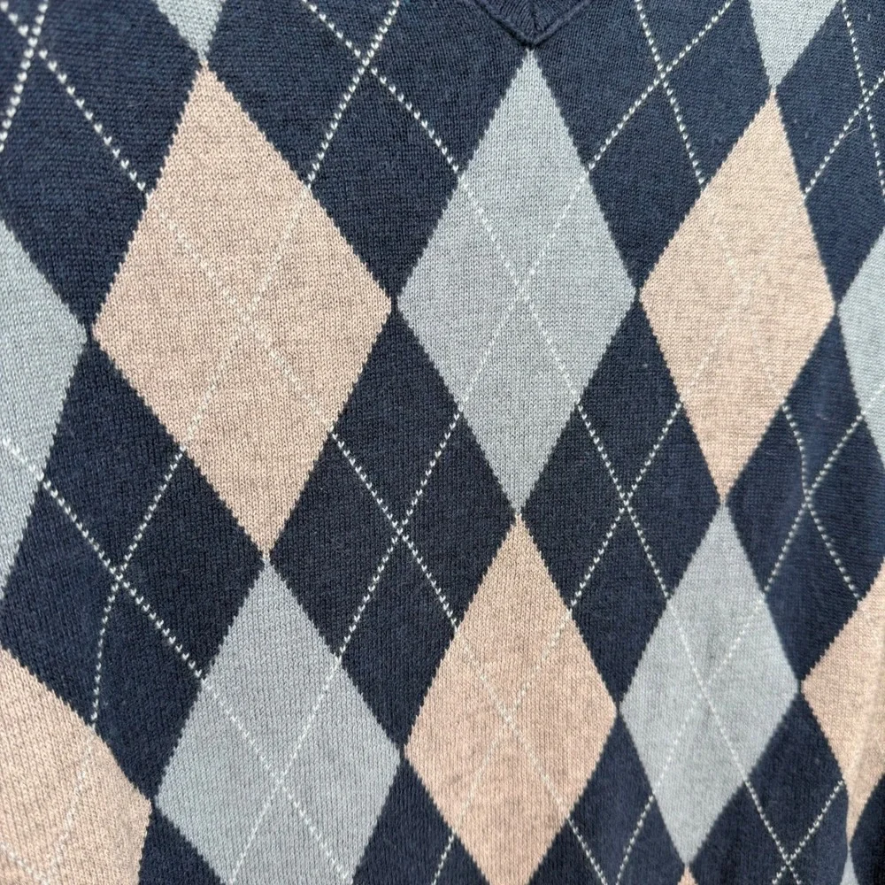 Banana Republic Argyle Cashmere Silk Sweater Mens Large Navy Preppy Quiet Luxury